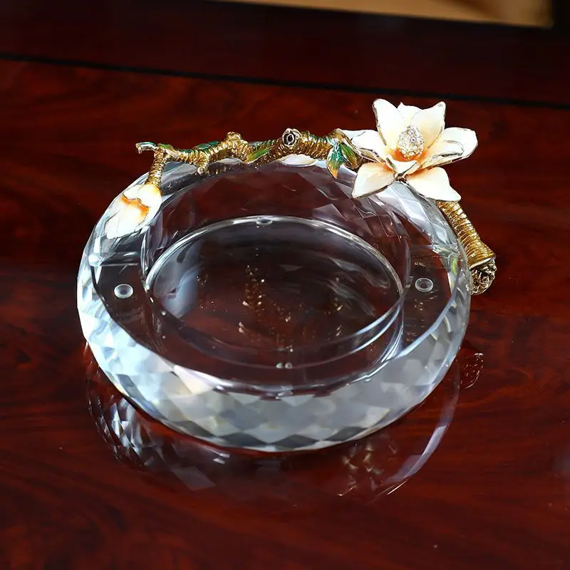 

Crystal ashtray, ornament creative round transparent glass ashtray home living room office decoration