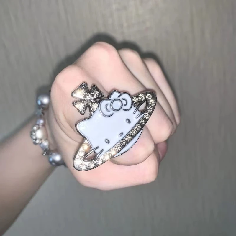 Anillo de dibujos animados Y2K Saturn Kitty Cat con diamante brillante, tamaño ajustable, joyería para niña, juguete decorativo, regalo del Día de San Valentín Kawaii