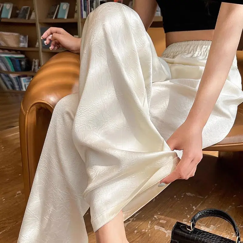 التوت الحرير الحرير واسعة الساق السراويل الساتان الجاكار الصيف تنفس فضفاض بنطلون مستقيم ZT353 #3