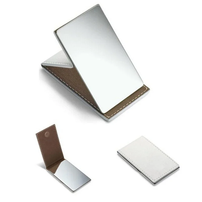 Shatterproof Stainless Steel Ultrathin Folding Travel Mirror Makeup Mirror with PU Leather Case Cover for Personal Use