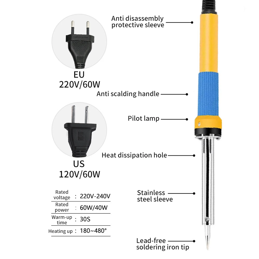 Adjustable External Heating Temperature Electric Soldering Iron 220V 110V 60W Welding Solder Station Heat Pencil Tip Repair Tool