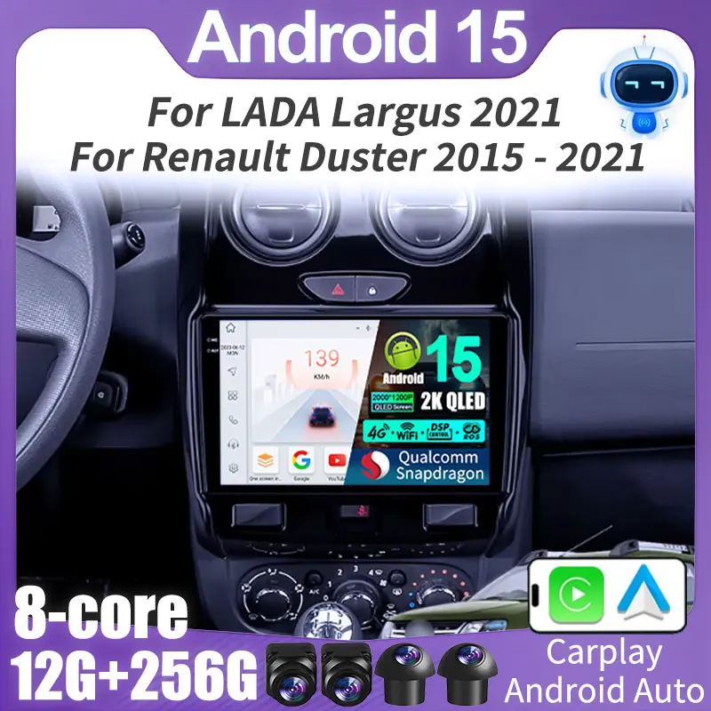 

Автомобильное радио Android 15 Carplay для Renault Duster 2014 2015 2016 2017-2020 навигация GPS мультимедийный плеер стерео Wi-Fi + 4G DSP BT