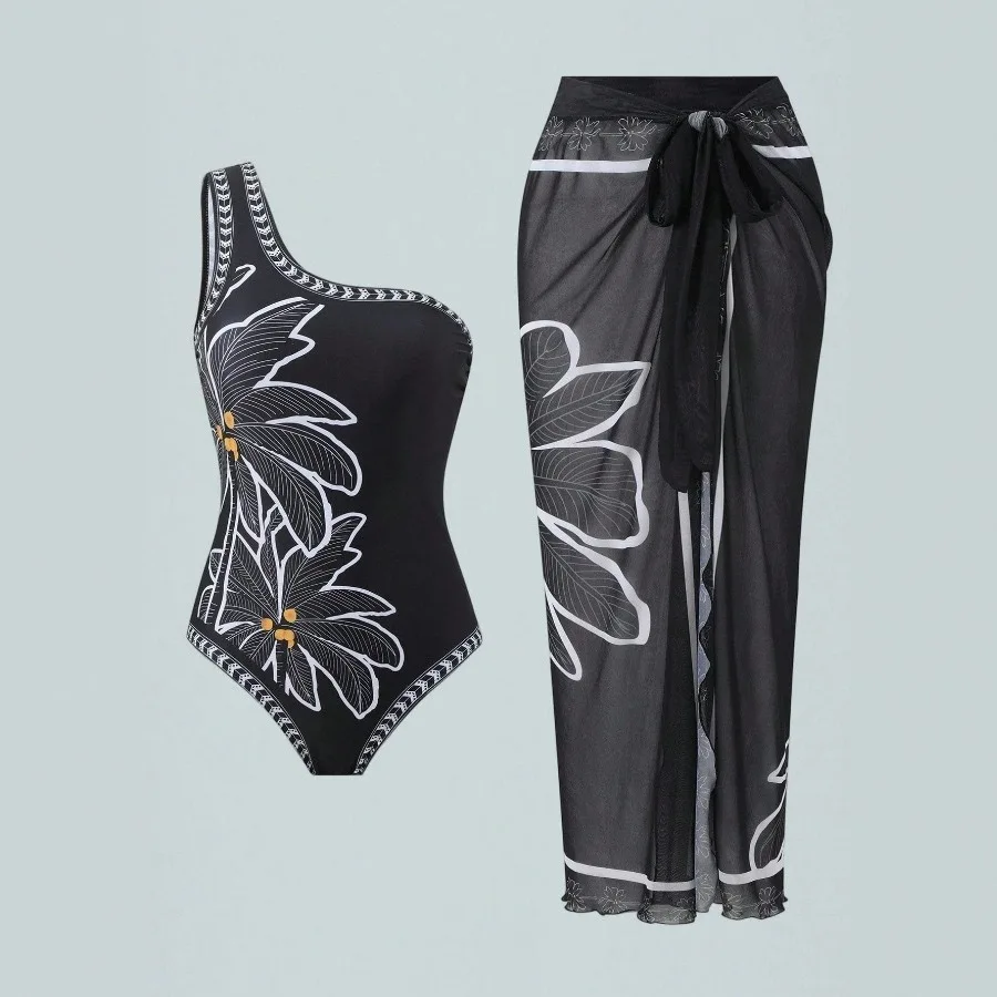 2026 Women's Bohemian Floral One-Piece Swimsuit Printed Monokini Bikini Style Beach Sexy Bodysuit Skirt Cover Up Two Piece Suits