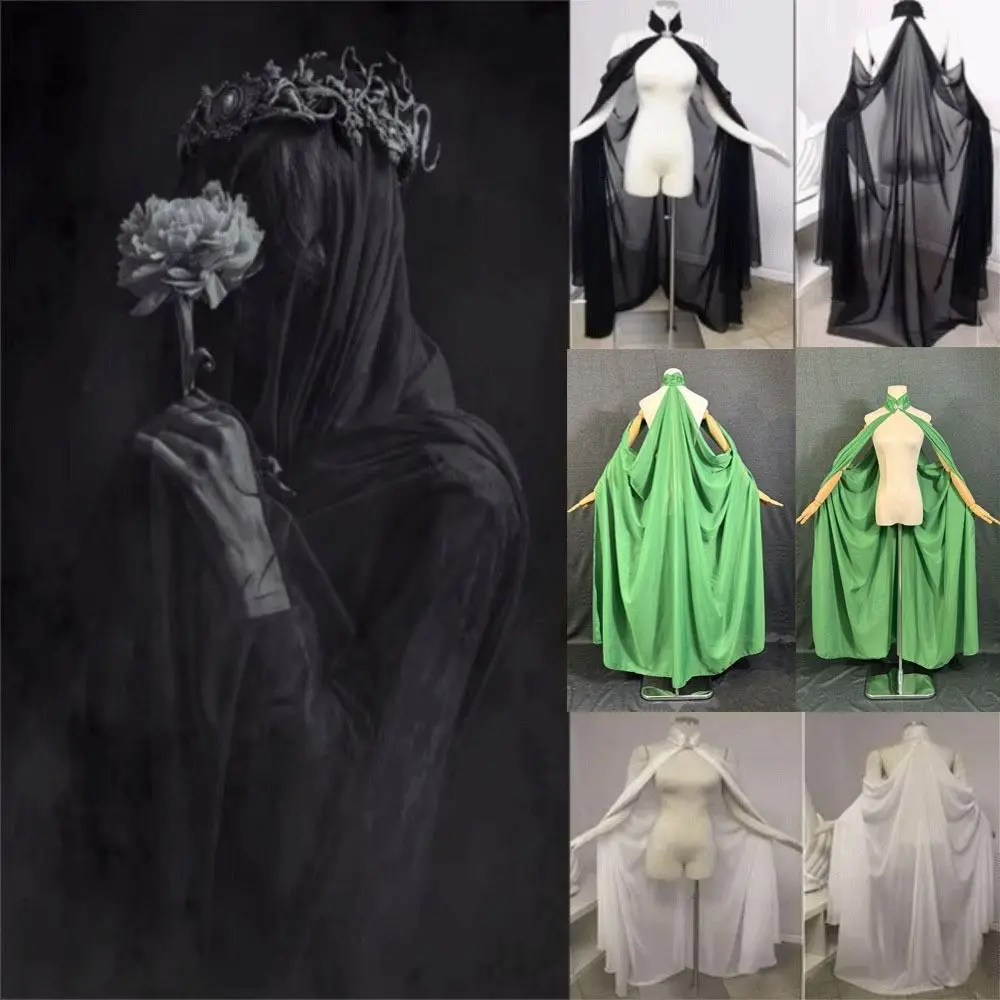 Creative Chiffon Shawl Cape Goth Solid Color Hallowmas Cloak Lightweight Shawl Wrap Cosplay Cape Party