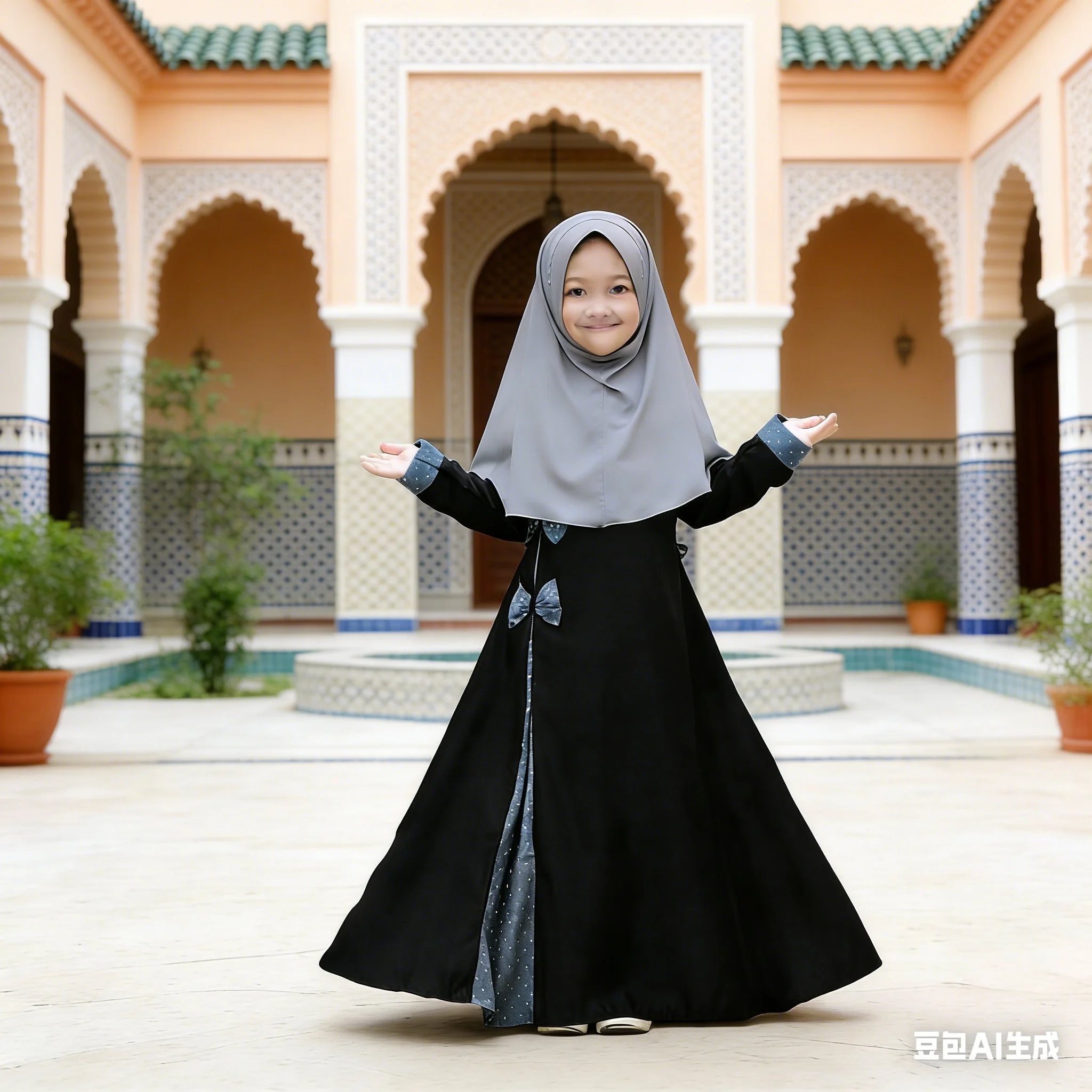 

Girls Abaya Muslim Kids Bow Hijab Dresses Set Turkey 2 Piece Kaftan Arab Robe Eid Ramadan Islam Dubai Jalabiya Burqa Khimar Gown