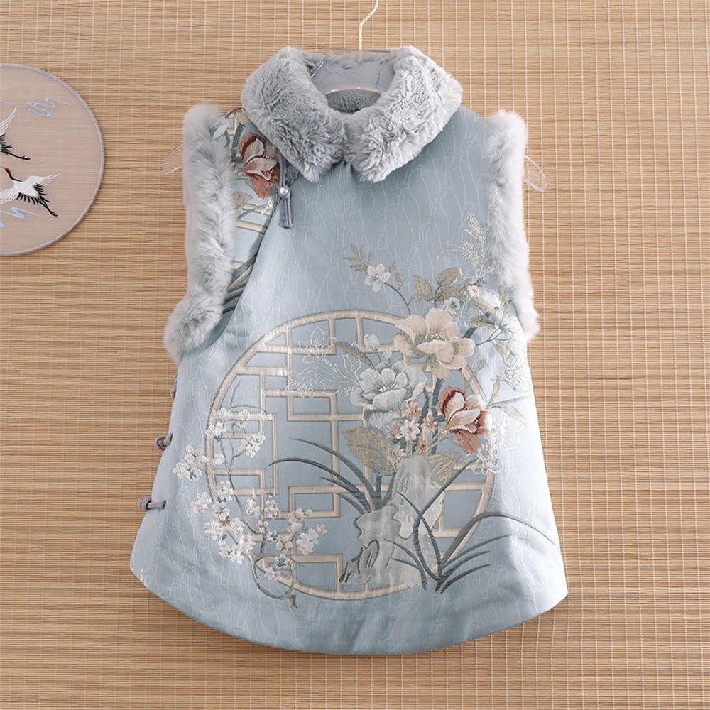 سترة شيونغسام على الطراز الوطني الصيني ، صدرية مطرزة عتيقة ، بدلة تانغ ، توبات هانفو الشتوية ، زي منزلي ، هدية للنساء