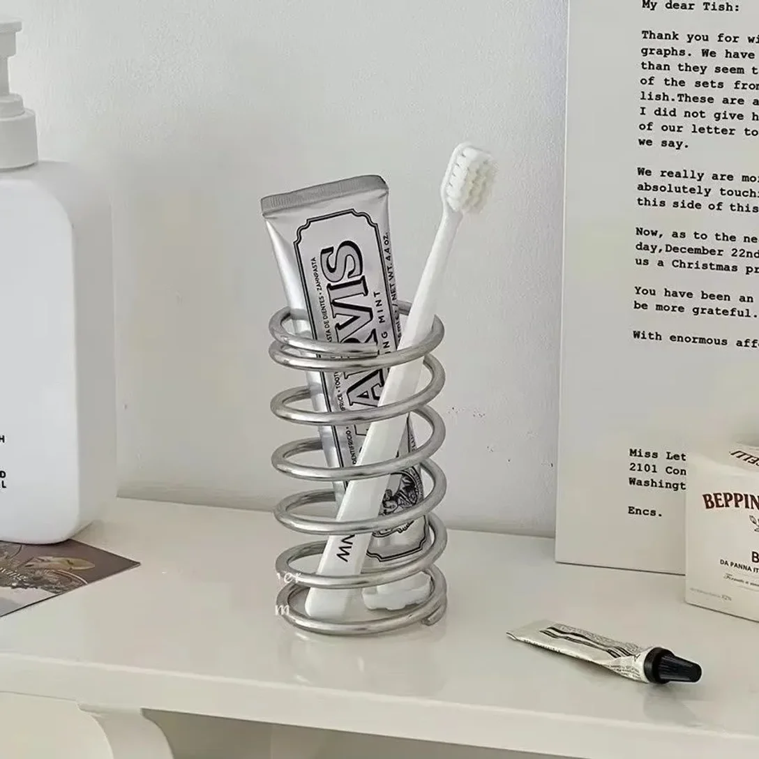 

Stainless Steel Metal Toothbrush Holder, Bathroom Toothpaste & Makeup Brush Storage Rack, Furniture Organization