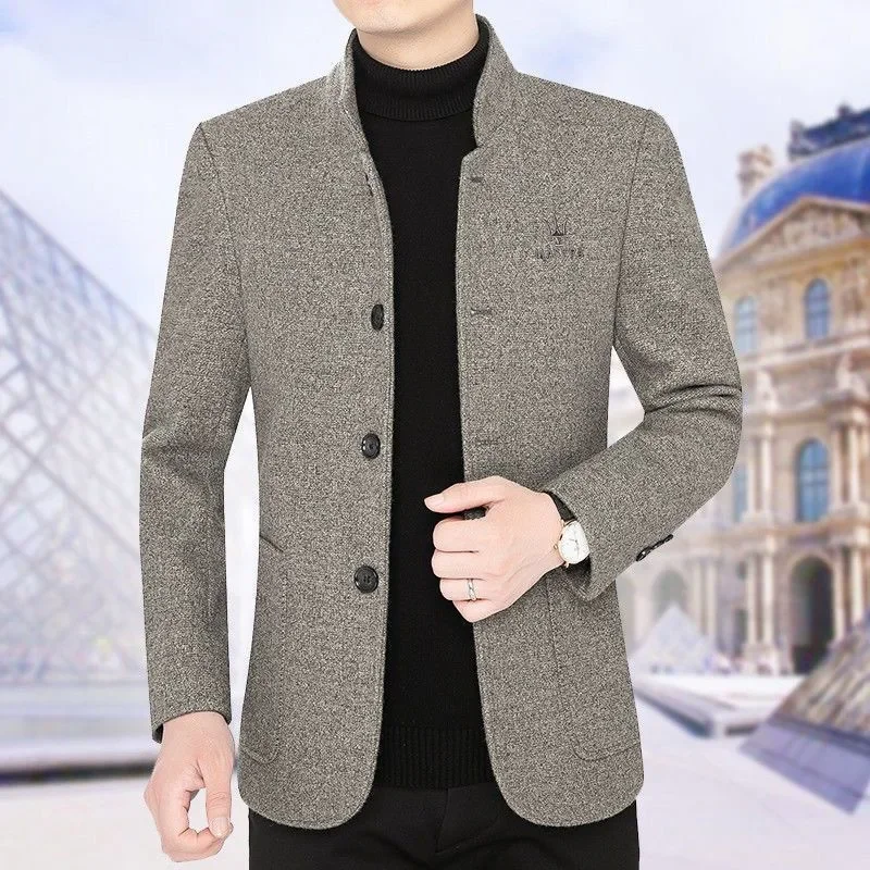 New Men Business Casual Woolen Blazers Jackets Woolen Blends Male Autumn Slim Fit Blazers Coats Mens Clothing