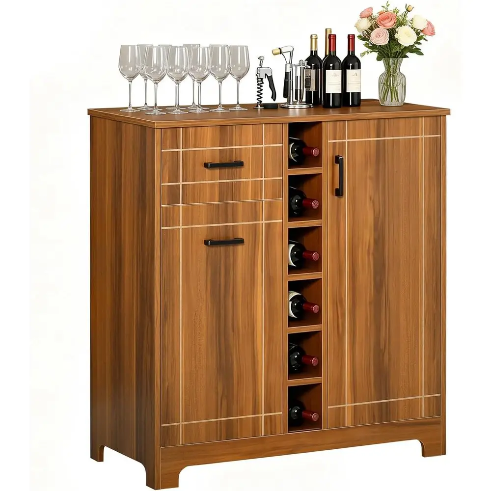 Mueble para Vinos Vintage de 6 Botellas con Portavasos, Aparador para Servir, Botellero, Color Marrón