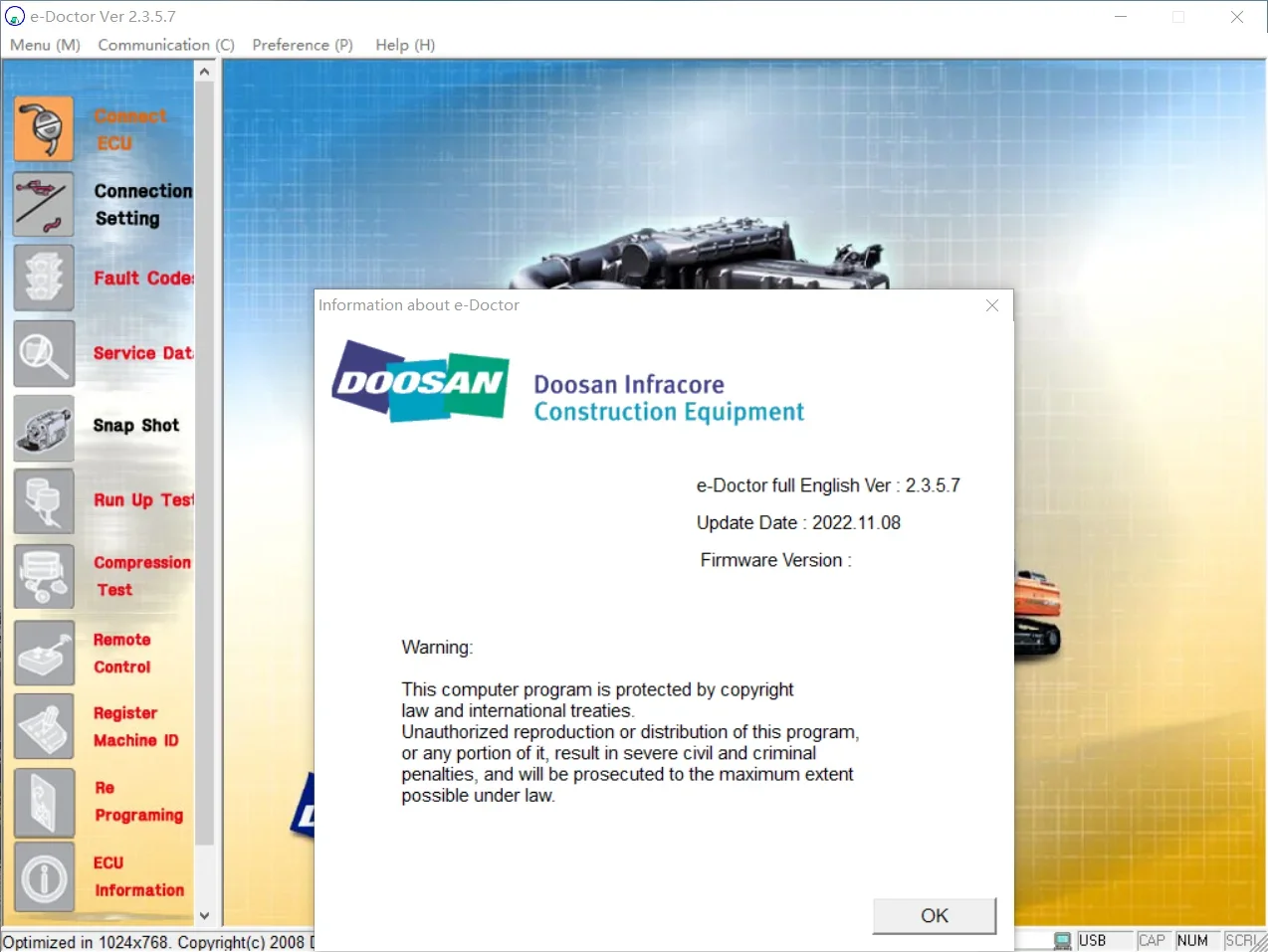 Doosan E-Doctor Engine Diagnostic 2.3.5.8 (EDIA) Construct And Industry 2023+keygen