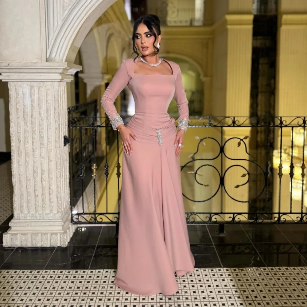 

Индивидуальные высококачественные классические вечерние платья с квадратным вырезом и стразами, длинные платья для свадебных вечеринок, элегантные.