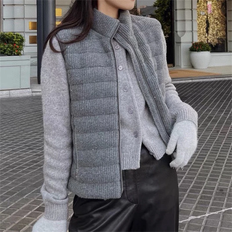 2025年冬新作 レディース スタンドカラー 厚手 暖かい スパンコール ニット ダウンベスト y2k 高品質 ファッション カジュアル シンプル タンクトップ