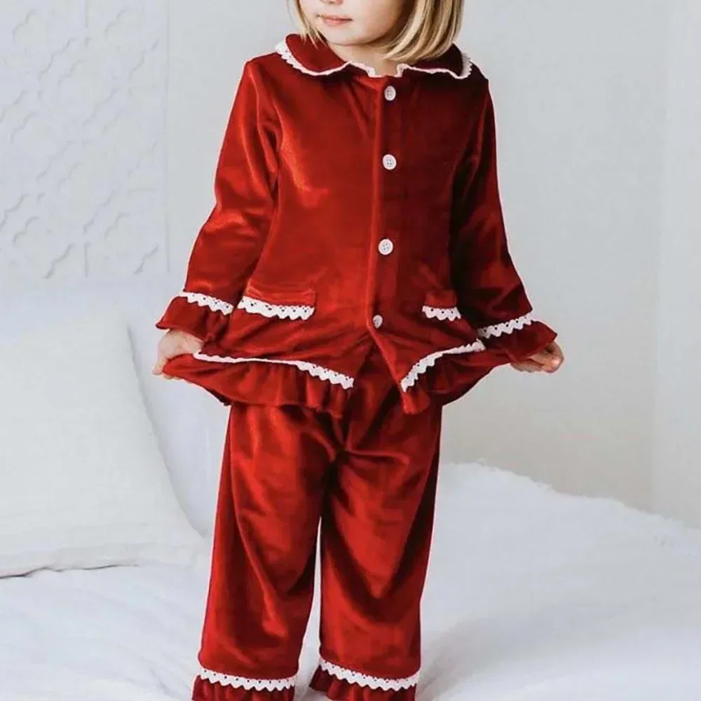 Ruffkids Red Velvet Boys Girls Baby Kids Pyjamas Loungewear Sibling Matching Family Pjs Outfits Winter Christmas Pajamas Sets