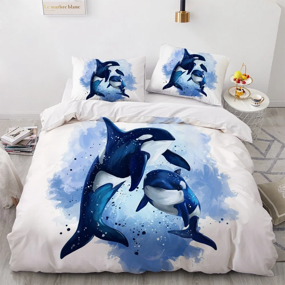 Fashion 3D Bedding Sets Sea Dolphin Blue Duvet Cover Set Cute Duvet Cover Pillowcase Luxury Home Texitle Queen Full Size 140x200