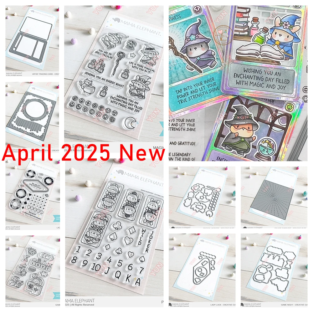 

2025 New Mama Elephant Stamp Magical Wizards Game Night lady Luck Artist Trading Card - Creative Cuts Dies DIY Scrapbooking Mold