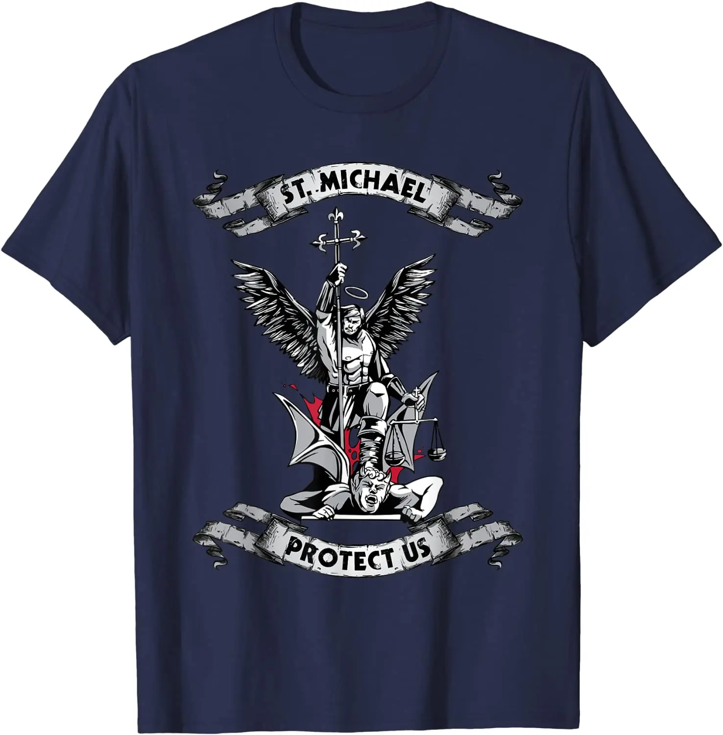 Archangel Saint Michael Protect Us Defend Us T-Shirt. Premium Cotton Short Sleeve O-Neck Mens T Shirt New S-3XL