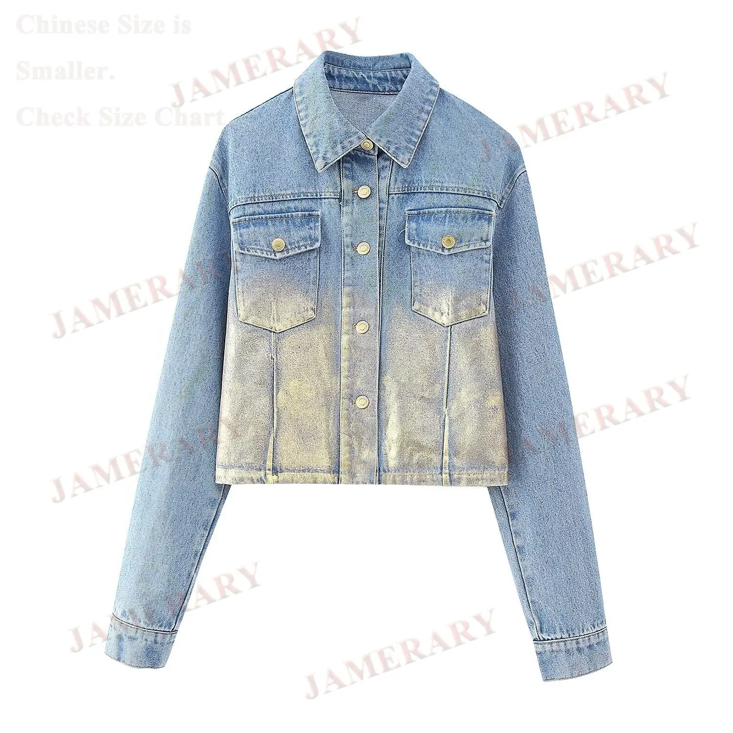 

Summer Autumn Denim Jeans Jacket Women's Long Sleeve Single-breasted Baseball Coat Gradient