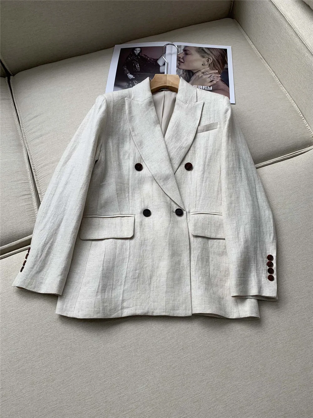 B*C New Linen Suit Series Blazer Coat +Tops + Vest + Elastic Waist Straight Leg Pants casual versatile thin section