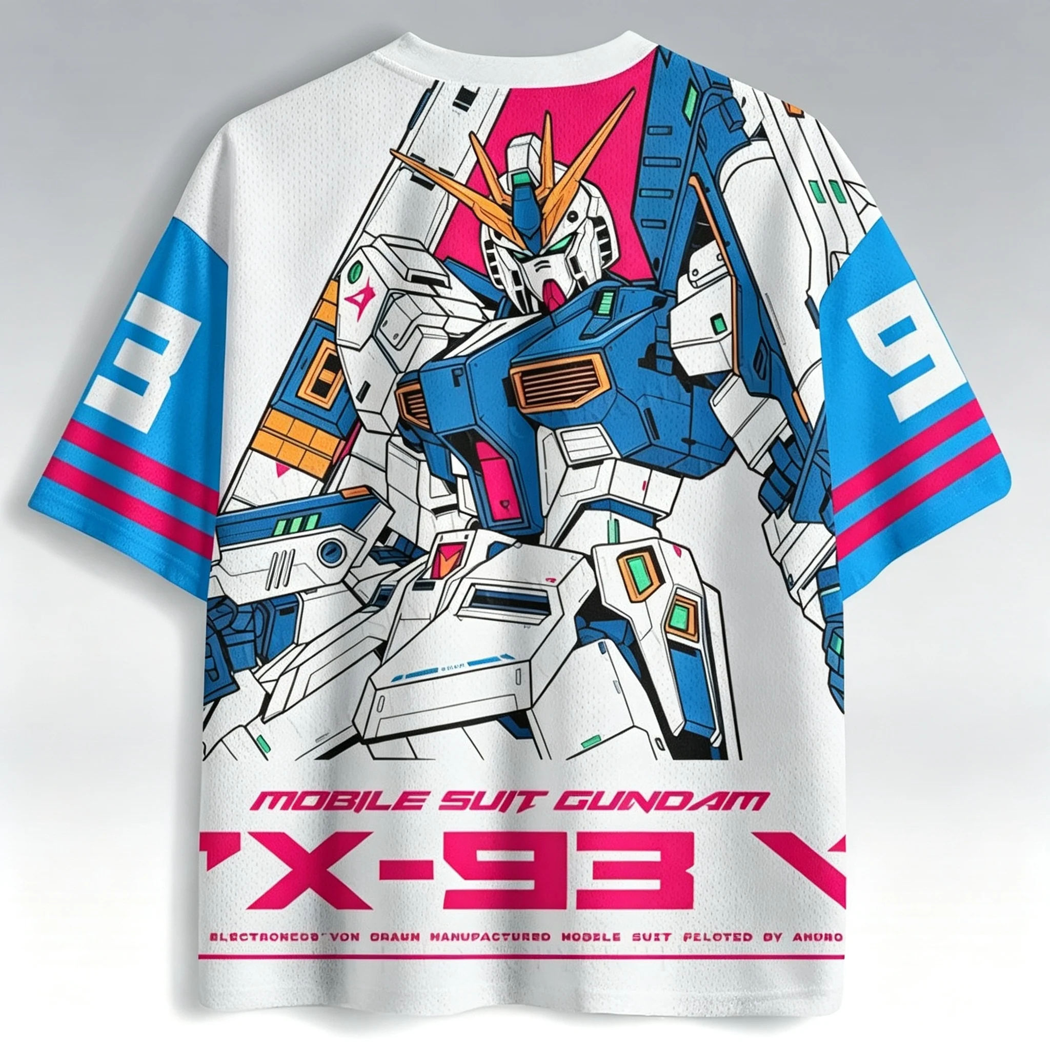 Neues Graffiti-RX78-Gundam-Grafik-T-Shirt mit V-Ausschnitt für Männer und Frauen, Retro-Anime-Streetwear, lockere Hemden für Fan-Treffen und den Alltag. – Detail 10