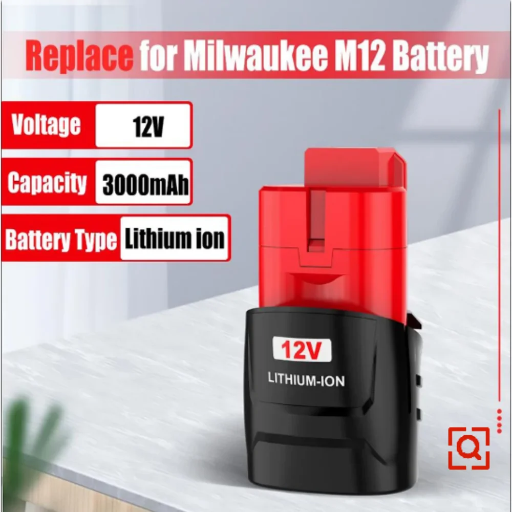 2PCS M12 Battery For Milwaukee 3000mAh Li-ion Replacement For Milwaukee XC 48-11-2410 48-11-2420 48-11-2411 Power Tools