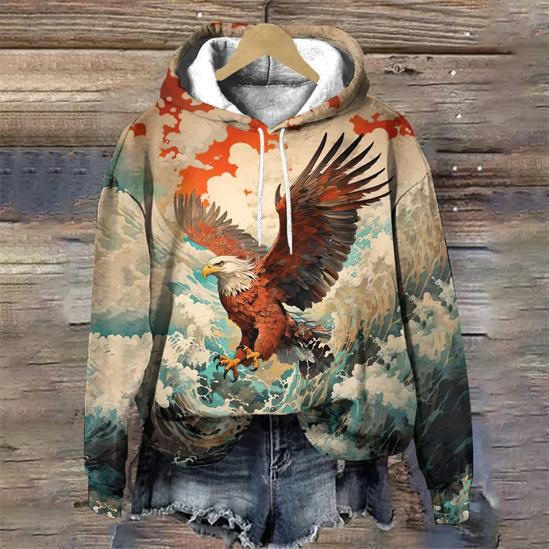 Ukiyo-e Muster Hoodie Für Männer Elefanten Adler Schildkröte 3D Druck Lange Ärmel Casual Pullover Straße Tops Hoodies Lose Sweatshirt