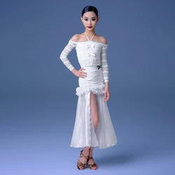 Vennystyle Latin dance girls training dress Lace bow splicing design modern training dress ladies professional dance dress