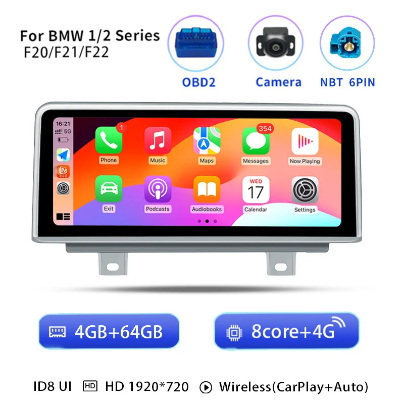 10,25 inch draadloze CarPlay Android 14 autoradio voor BMW 1/2/3/4 Serie F20/F21/F22/F30/F31/F33/F34/F36 stereo multimediascherm GPS navigatie
