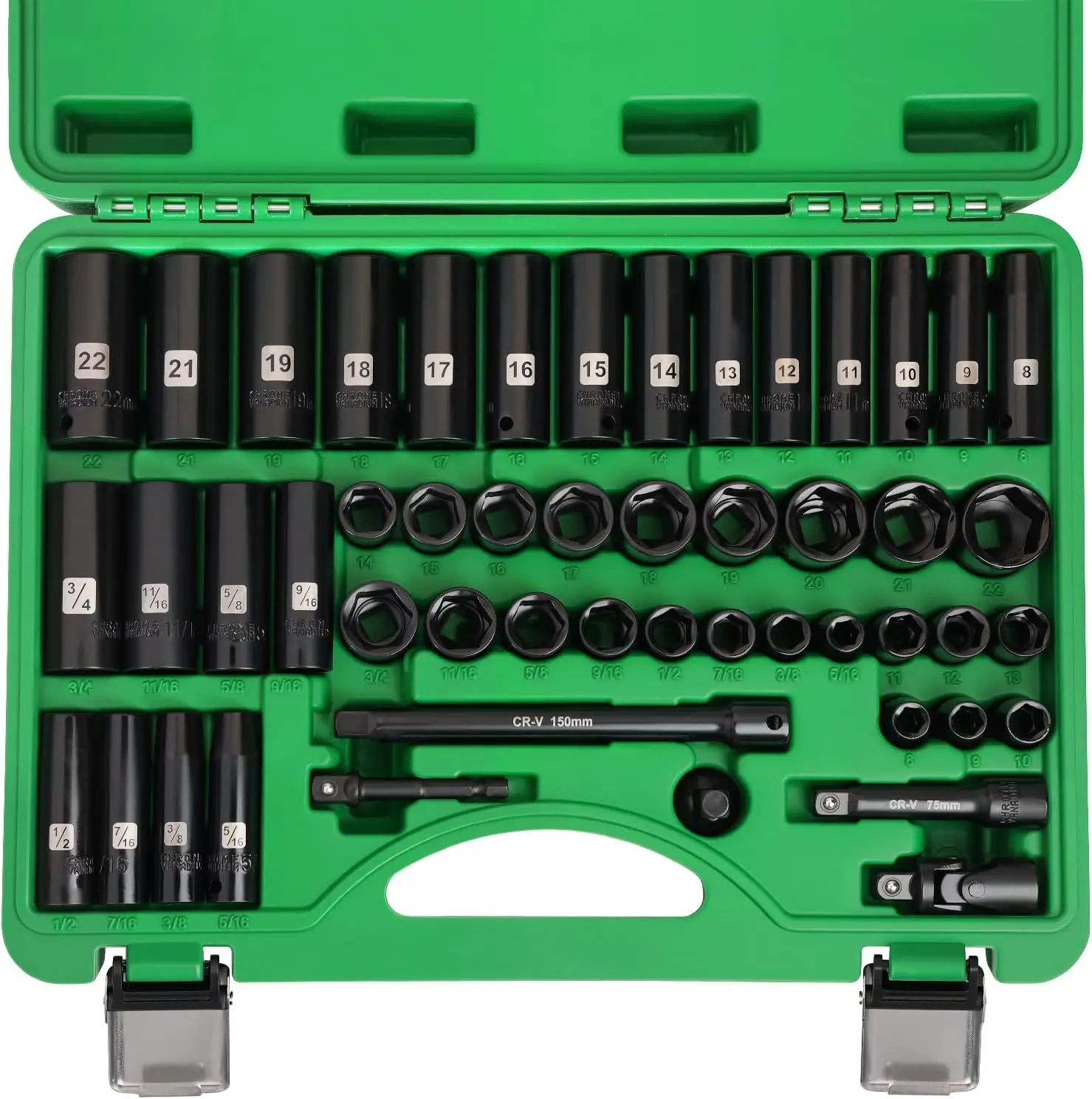 

3/8" Drive Impact Socket Set, 50-Piece SAE & Metric, Includes Extensions & Adapters, Cr-V Steel