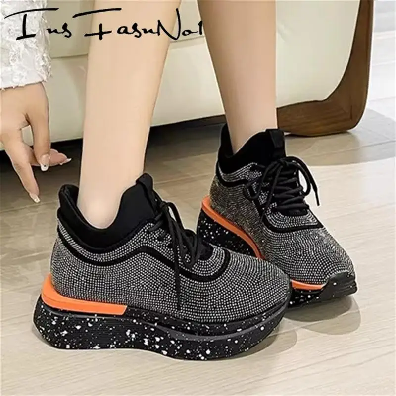 Rhinestones Chunky Heel Platform Women Sneakers Fashion All Match Increasing Designer Sport Shoe Tennis Female Casual Trainers