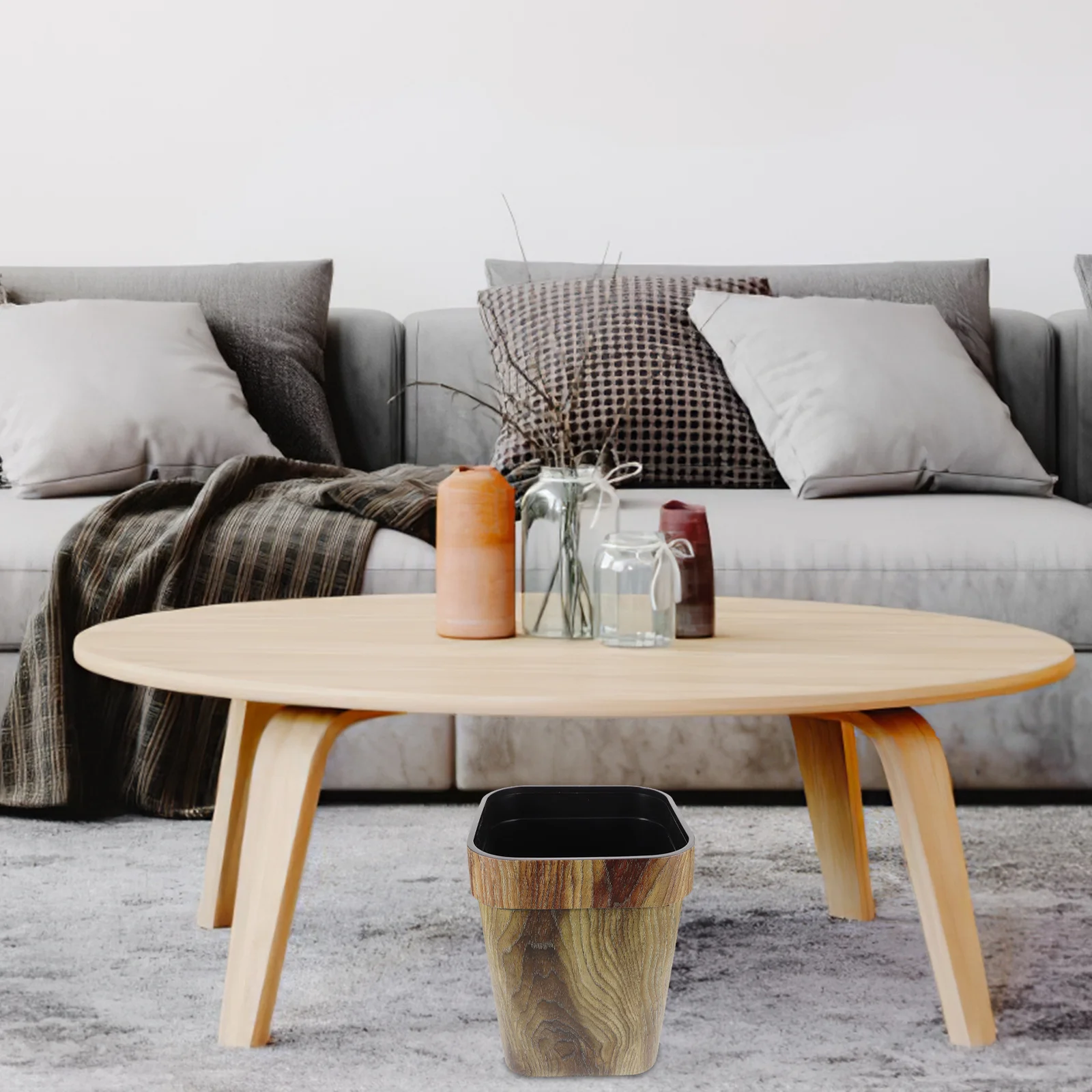 

1 шт., винтажный бытовой мусорный бак 14 л, пластиковый мусорный бак с имитацией дерева для дома, кухни, спальни, ванной комнаты, гостиной, ретро