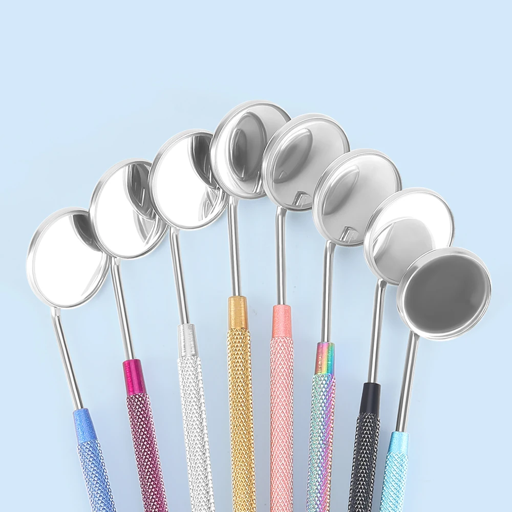 8Pcs/Set Dental Mouth Mirrors Colorful Reflectors Stainless Steel Non-slip Handle Dentistry Material Dentist Tools