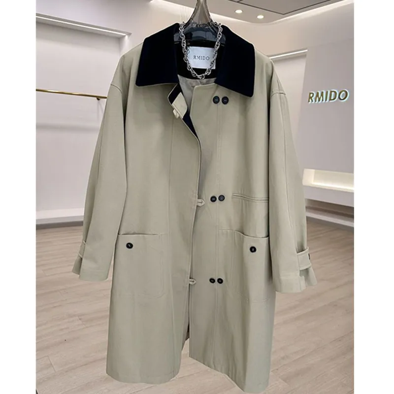 

Осенний женский плащ, новинка 2023 года, корейский, средней длины, контрастные цвета, универсальная повседневная свободная ветровка, женские топы