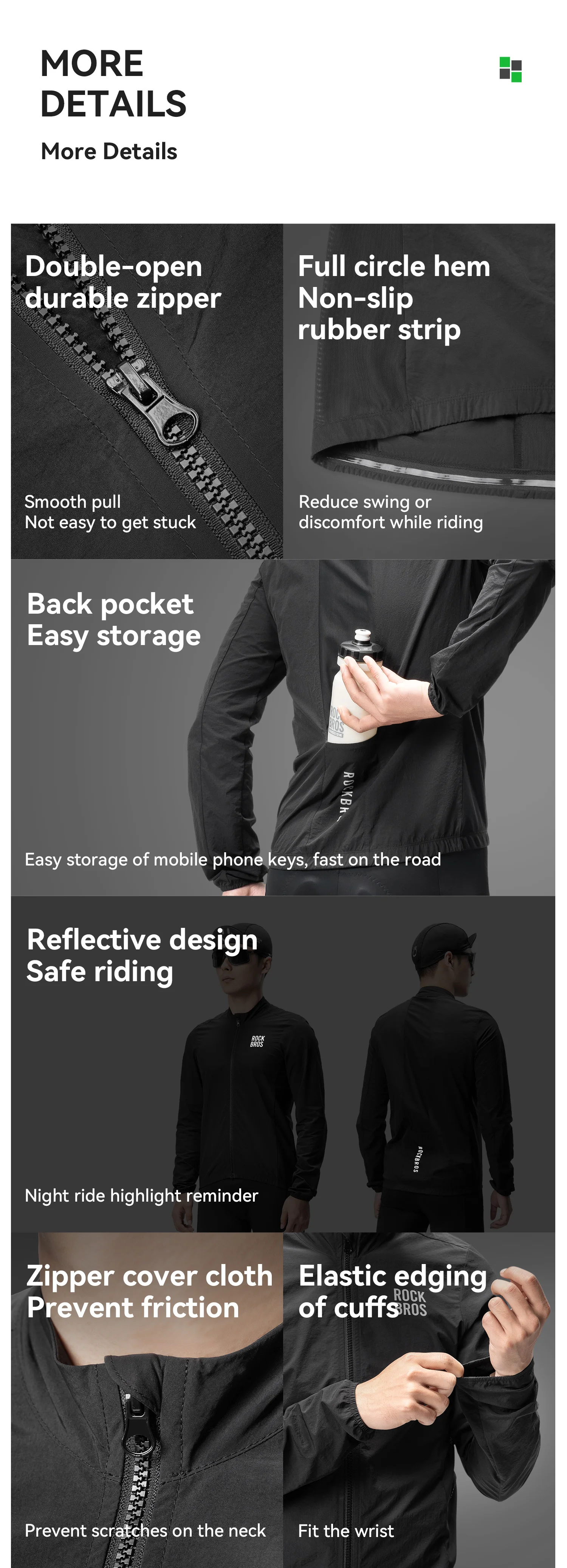 ROCKBROS Fahrradjacke Winddicht Reflektierend MTB Fahrrad Windjacke Leichte Sonnenschutz Wanderjacke Sportbekleidung – Detail 9