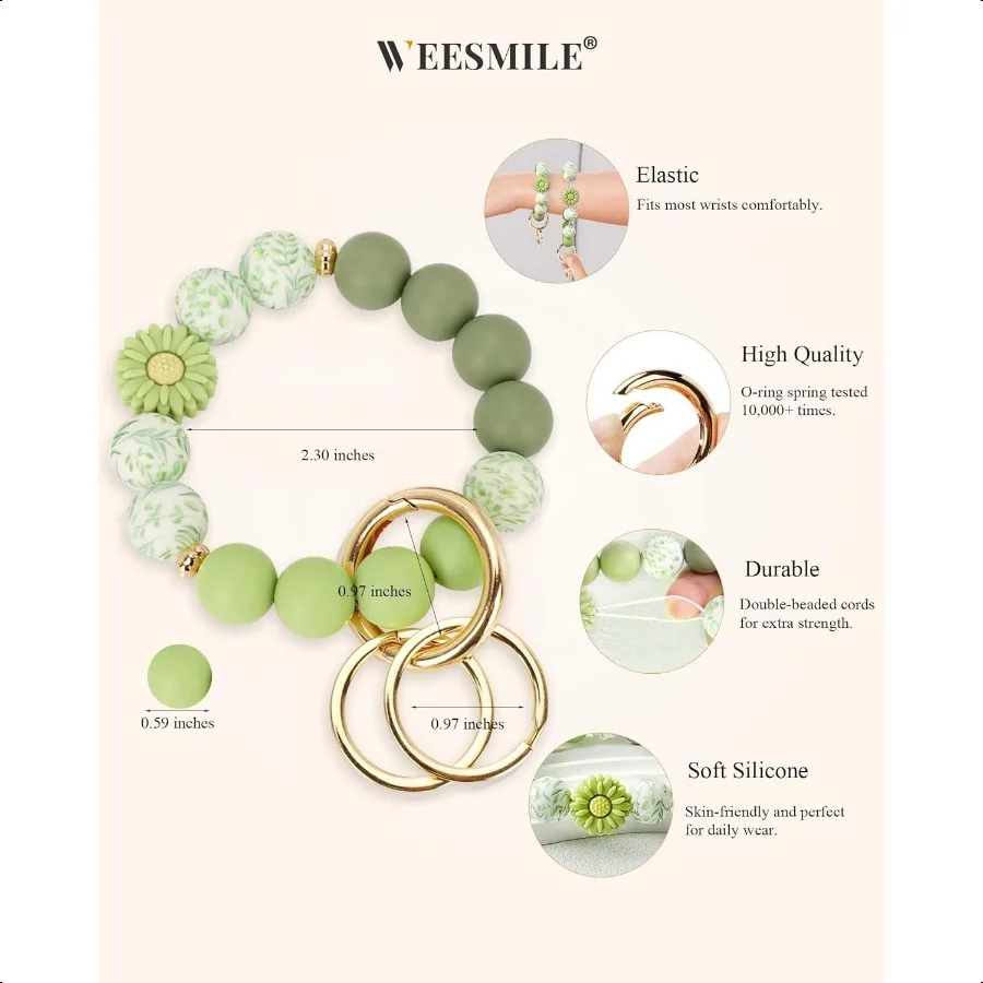 سيليكون حلقة رئيسية سوار لطيف المفاتيح السوار مع 2 حلقات المفاتيح مرونة حامل مفتاح السيارة الإسورة للنساء