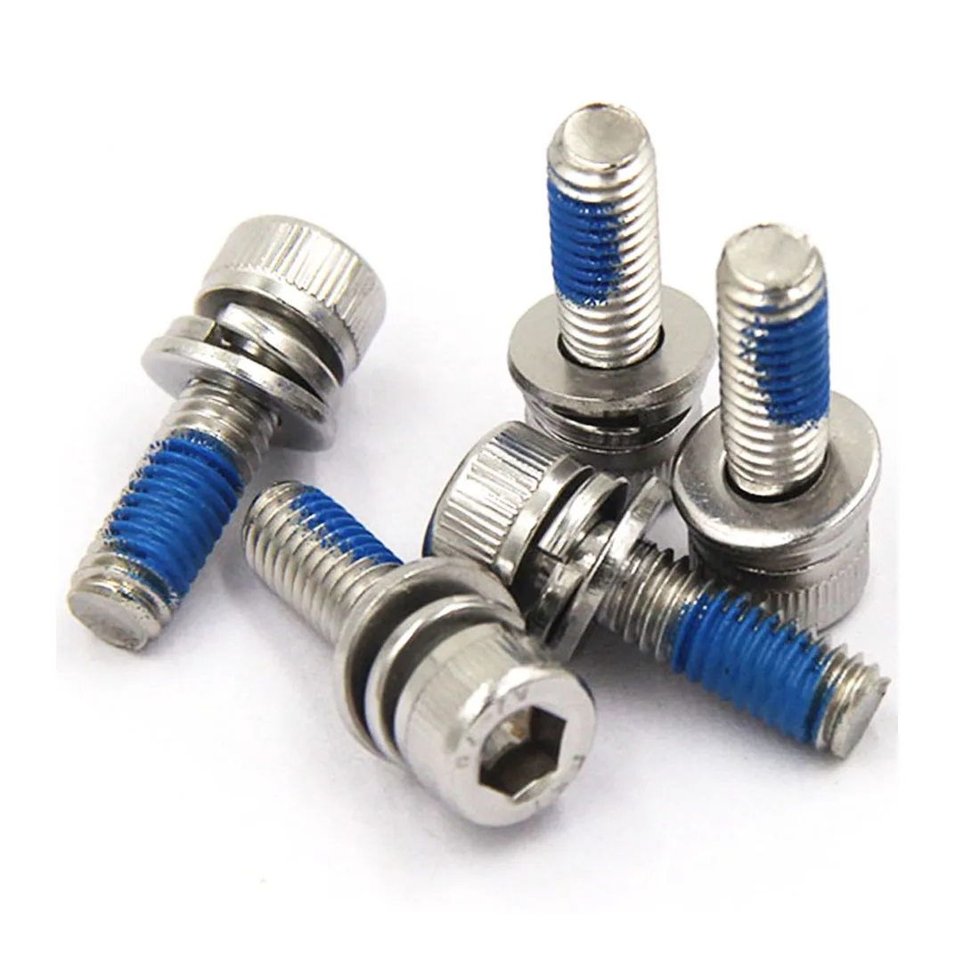 10Pcs/Pack M5/M6/M8 Socket Head Cap Screw 3-in-1 Assembly with Thread Locking Adhesive, 304 Stainless Steel, DIN912 Series