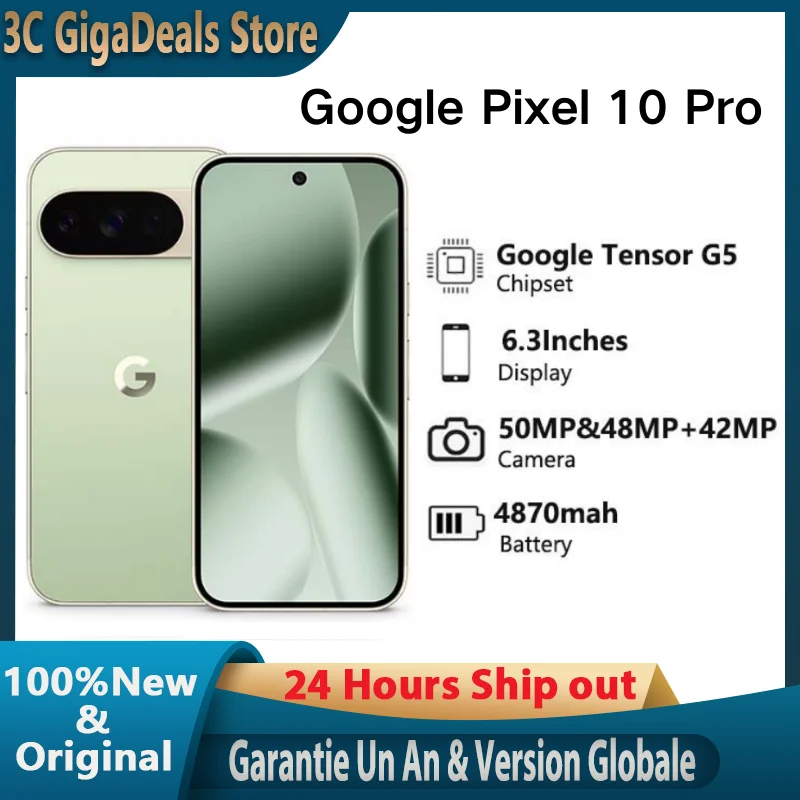 Google Pixel 10 Pro مع Gemini، نظام الكاميرا الخلفية الثلاثية Tissor G5، بطارية 24 + ساعة، شاشة 4870 مللي أمبير في الساعة