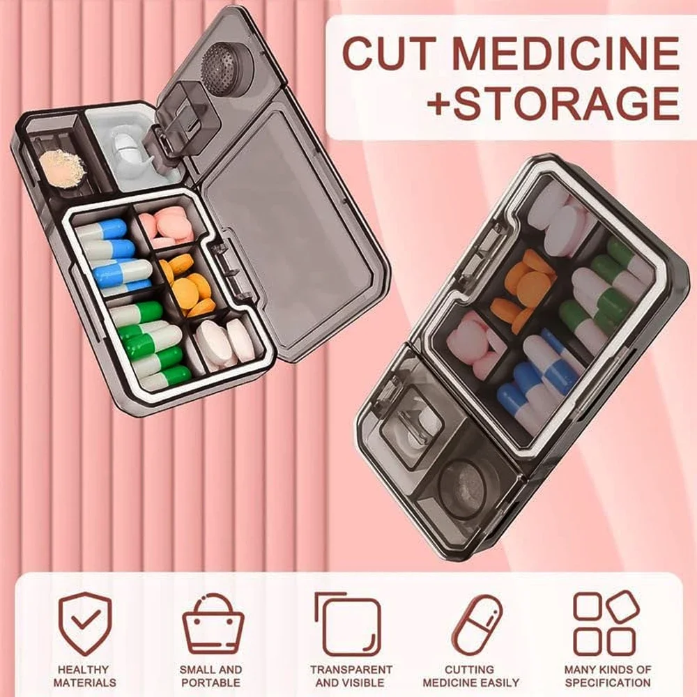 

1 шт. органайзер для таблеток с измельчителем, органайзер для таблеток для путешествий, карманный кошелек для хранения витаминов, пищевых добавок