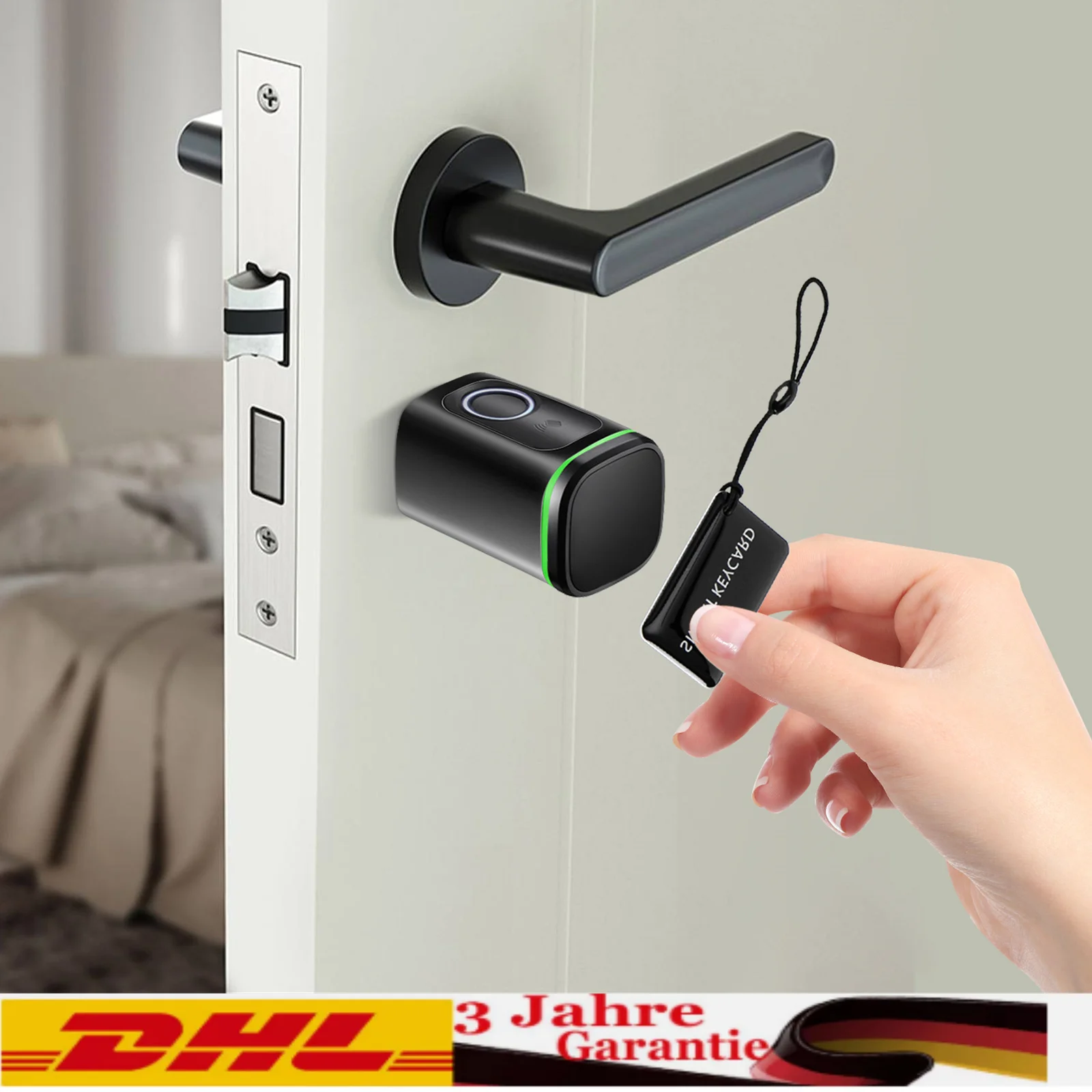 Fingerprint Door Lock, Electronic Door Lock with RFID Card, App, Key, Smart Lock for 35-45 mm, Easy Installation