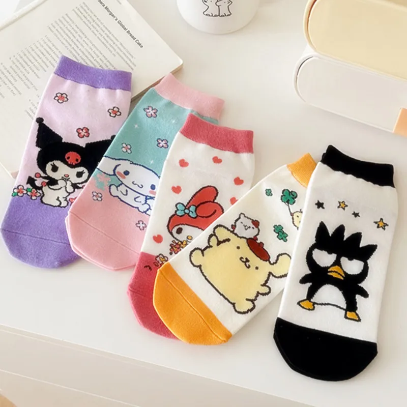 

5 Pairs for Hellokitty Woman Short Socks Cartoon Kuromi Comfortable Soft Socks Men for Gift One Size