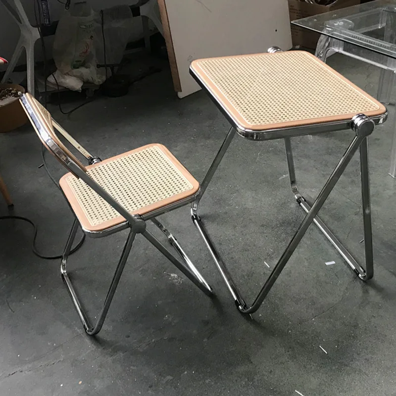 Simple medieval rattan folding portable storage office study desk white Nordic ins rattan computer desk