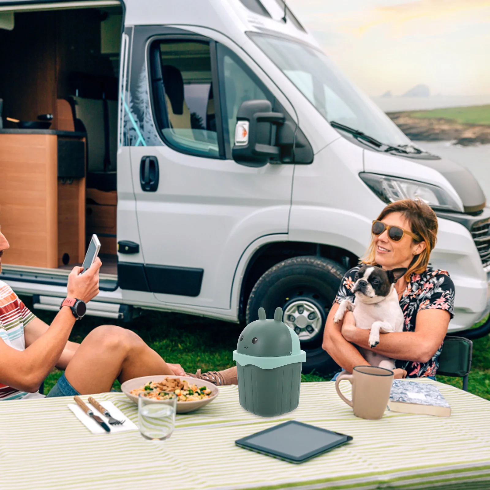 

Mini Rv Desktop Trash Can Lid Cute Creative Car Office Kitchen Bathroom Tiny Waste Bin Keys Coins Sundries Organizer