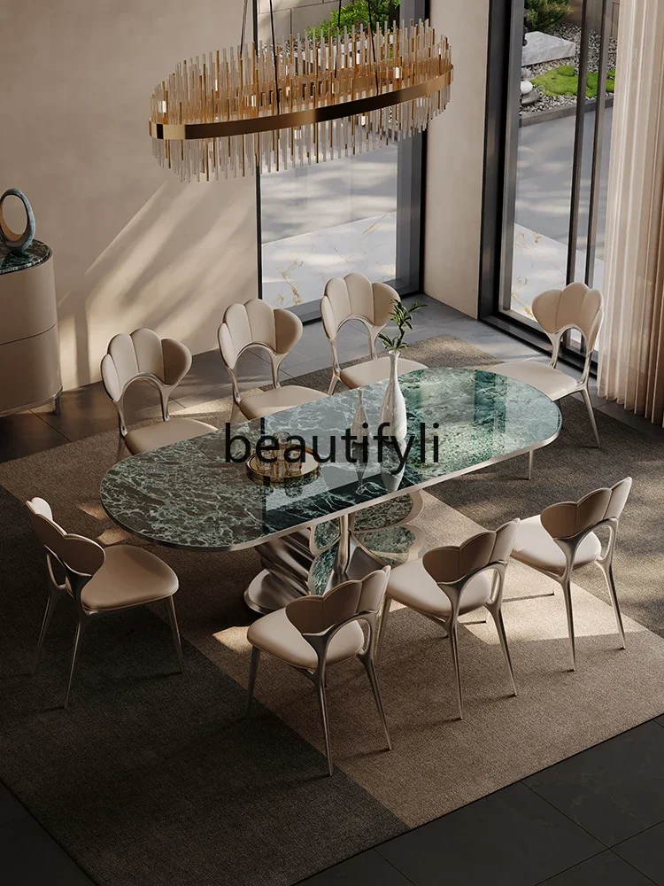 

Luxury stone marble dining table High-end modern rectangular villa dining table Microcrystalline stone dining table