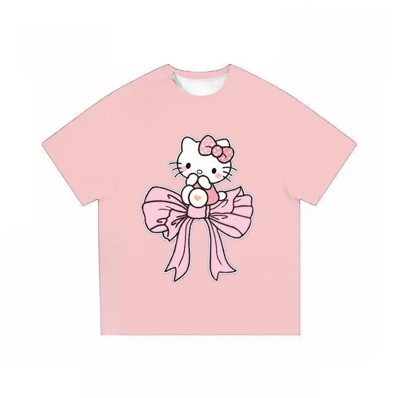 

Новая быстросохнущая футболка Hello Kitty с короткими рукавами и круглым вырезом, повседневная футболка с 3D принтом в стиле аниме