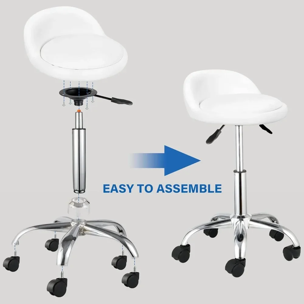 Höhenverstellbarer, drehbarer Salonhocker, hydraulischer ergonomischer Stuhl aus PU-Leder mit Rollen der Rückenlehne für Büroarbeit, Tätowierung