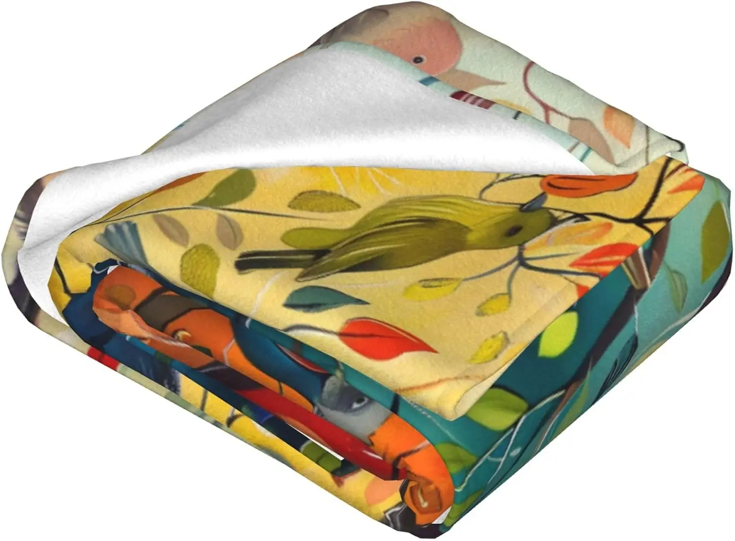 Colorful Birds Autumn Tree Leaf Art Print Flannel Blanket Fashion Sofa Bedroom Warm Throw Blanket For Home Leisure Camping Daily