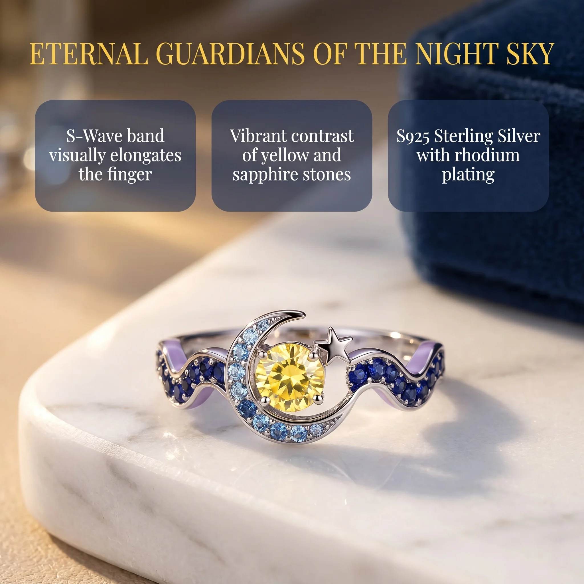 High-Grade 925 Pure Silver Micro-Set Zirconia Star and Moon Ring - Creative Day and Night Engagement Ring for Women