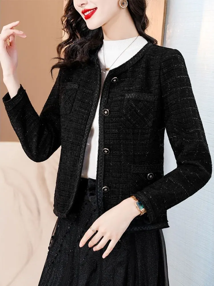 

Женский твидовый пиджак Bla Small Fraance, осень 2025, новинка, высококачественный, легкий, элегантный, из полиэстера...