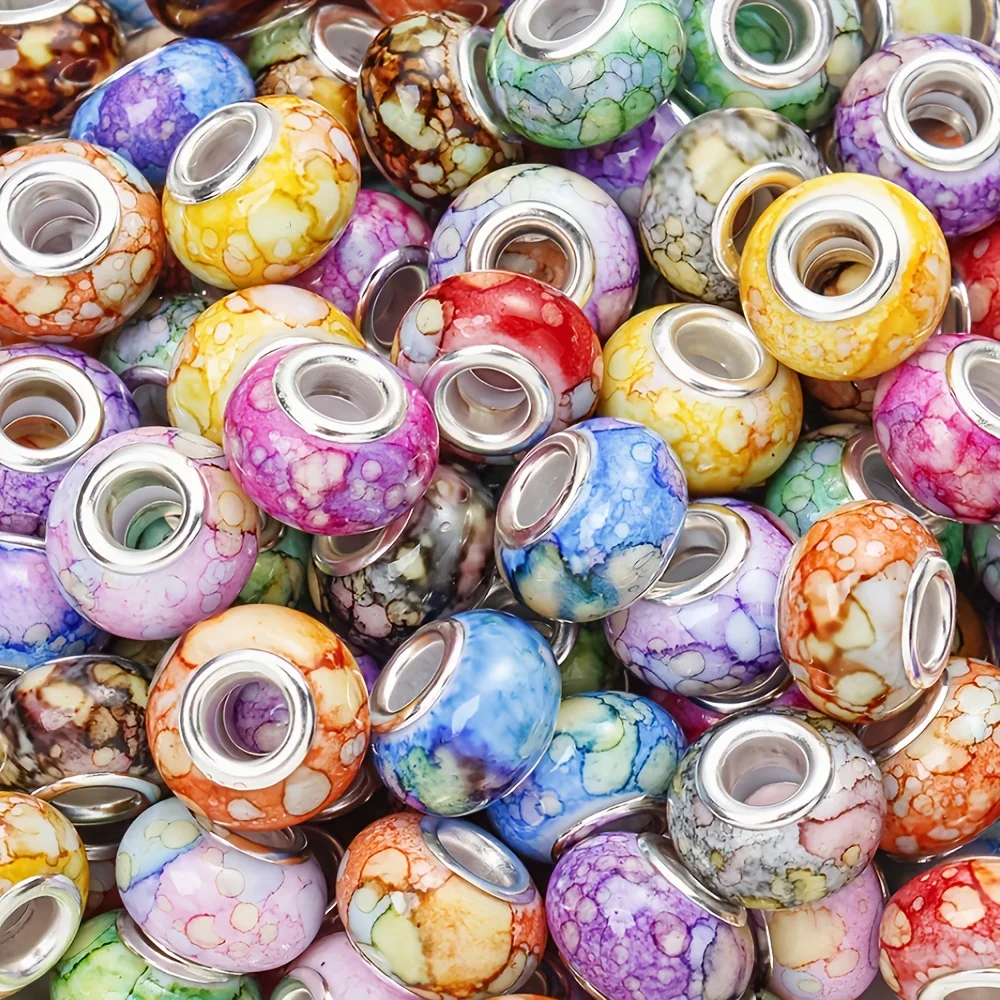 

[Gradient Resin Beads] 108pcs 2D Flat Resin Beads | 9x14mm Large-hole Round Beads with Spacer, Loose Gradient Color for DIY