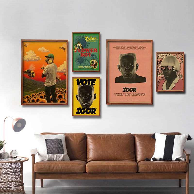 Flor menino tyler o criador cartaz retro papel kraft impressões diy vintage casa quarto café bar arte decoração da parede pintura estética