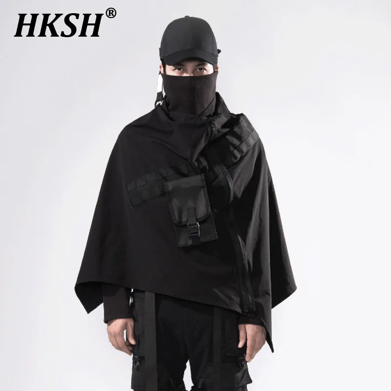 

HKSH Spring Autumn Men's Tide Punk Tactical Zipper Outdoor Windproof Shawl Techwear Coat Trend Cape Chic Dark Windbreaker HK2276